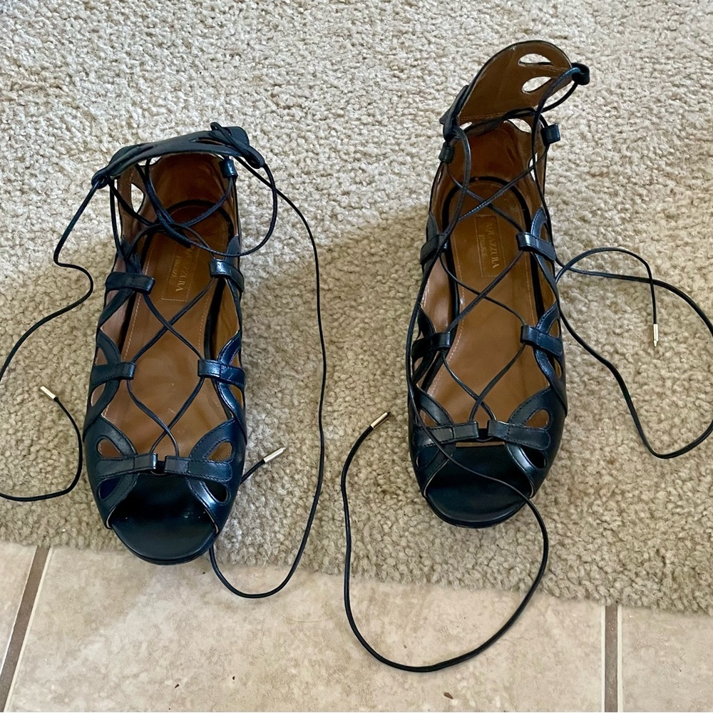 Aquazzura Black Lace-Up Sandals